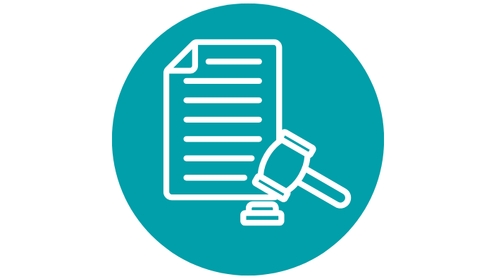 a graphic of a piece of paper and a gavel.